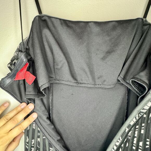 JS Collections Black and White Fit Flare Corset Midi Dress Stripe Prom Y2K Sz 8 - Picture 6 of 9